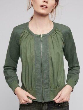 Anthropologie Hei Hei Hilltop Olive Green Bomber Jacket Small Lightweight Boho